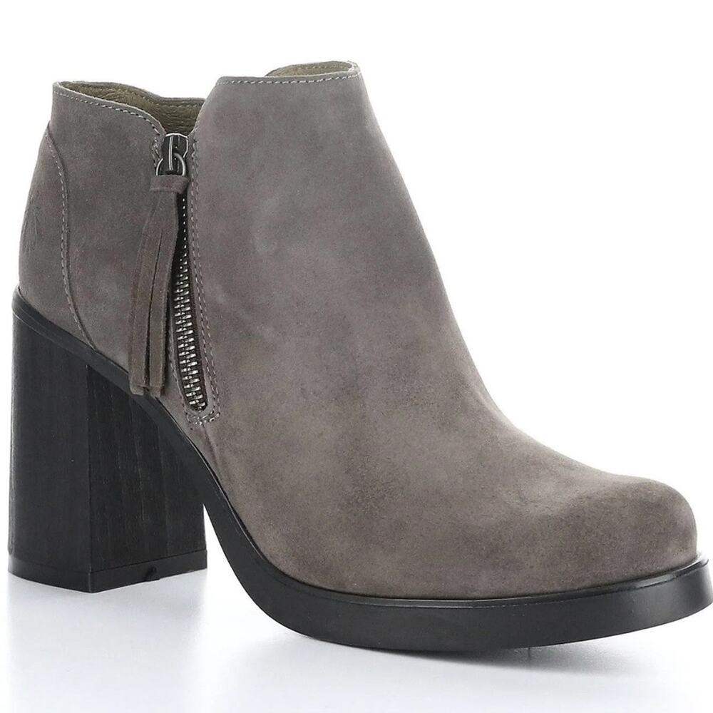 Fly London NWT Shar brown suede boots zip up heeled booties classic spring 5.5/6